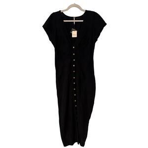 Free People Classic Black Button Midi Dress